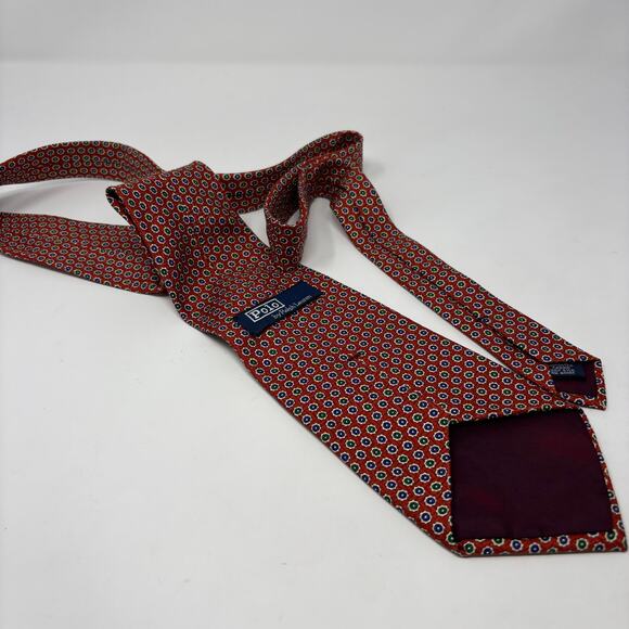 Polo Ralph Lauren Red Blue Green Patterned Made in USA 56"x4" Silk Tie - Picture 5 of 6